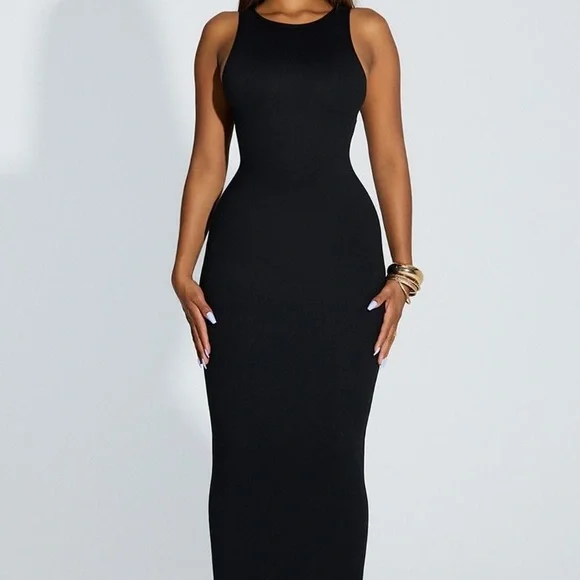 Naked Wardrobe Suede Tight Maxi Dress in Black